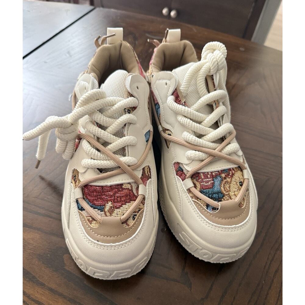 GAISIMA Beige Brown Storppt Low Top Sneakers Size 43 Men’s 9.5 Bear Print New